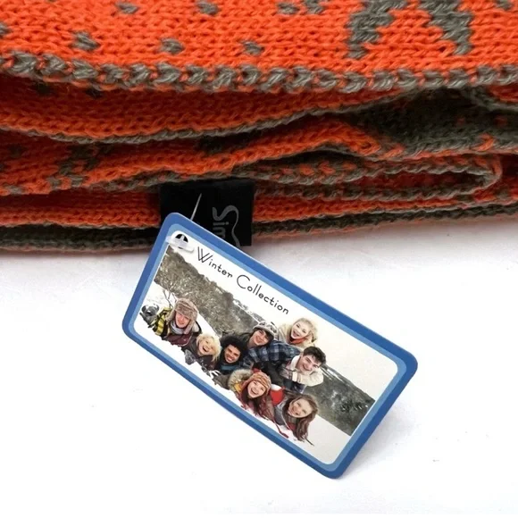 Simplicity Knit Winter Scarf Wide Long Wrap Gray and Orange Reversible U… - Picture 9 of 15